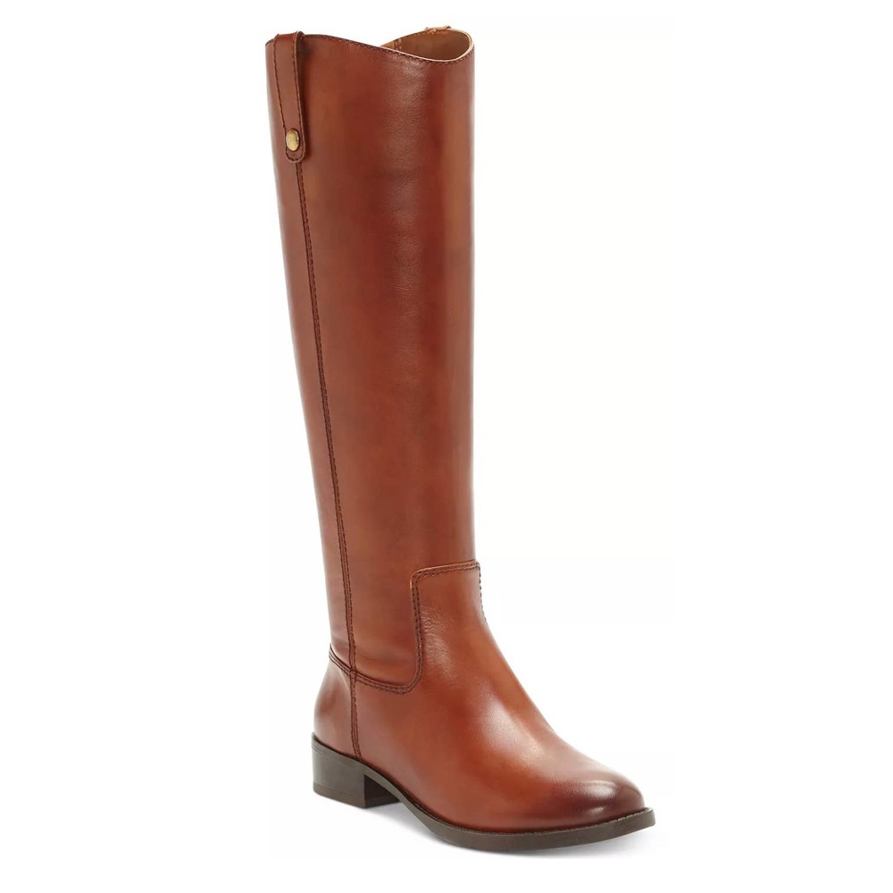 NEW INC Cognac Fawne Wide Calf Riding Leather Boots Womens 10 Wide Box Brown